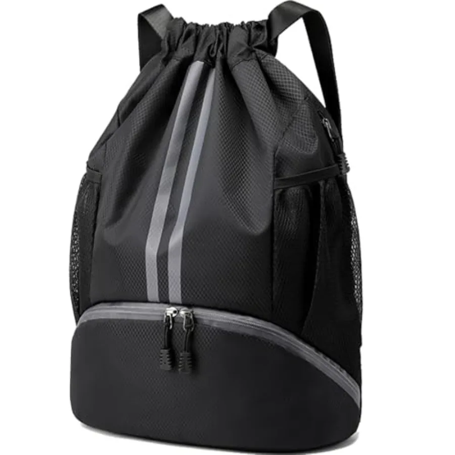 

Sports Drawstring Backpack - String Swim Gym Bag with Shoes Compartment and Wet Proof Pocket for WomenandMen