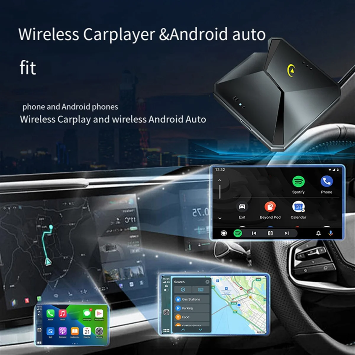 Adaptador Android CarPlay sem fio para carro, Auto Box, 2 Ln 1