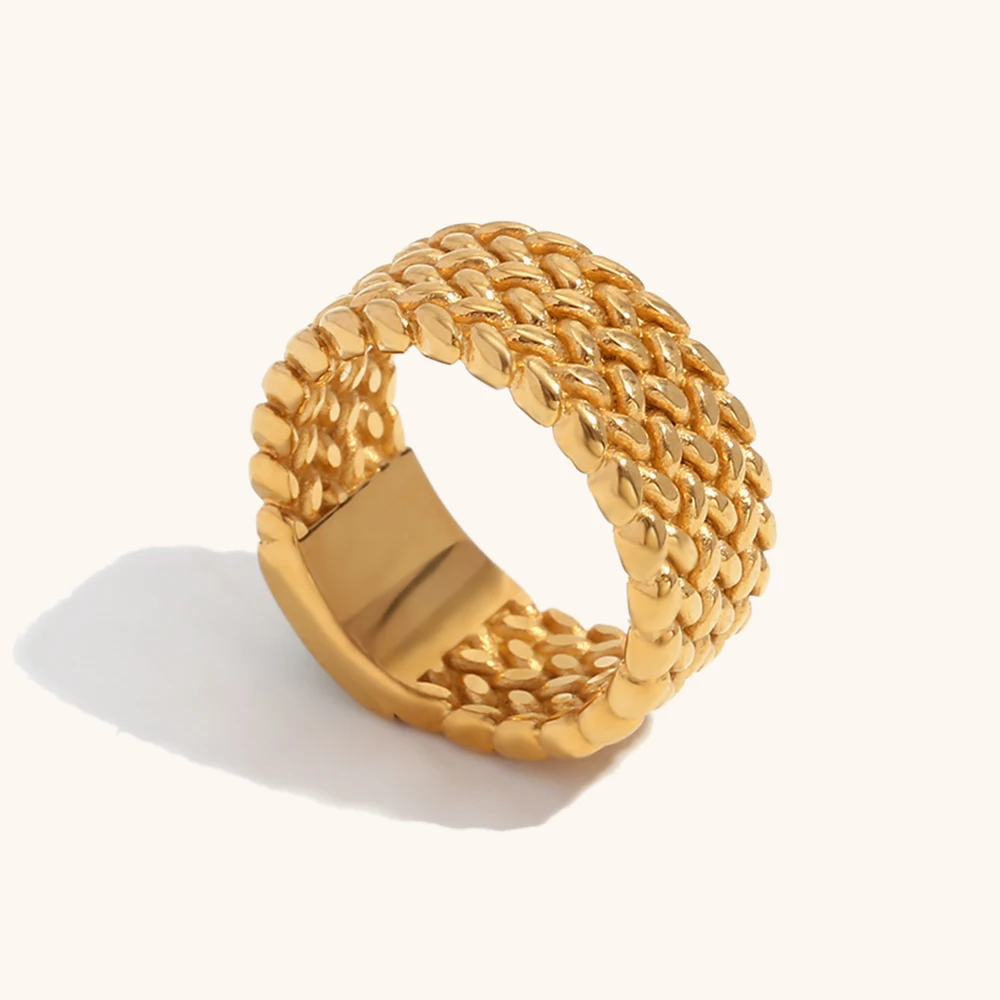 La.Muses Braided Type Natural Stone Ring Luxury Stainless Steel Waterproof Rings Daily Wear Jewelry