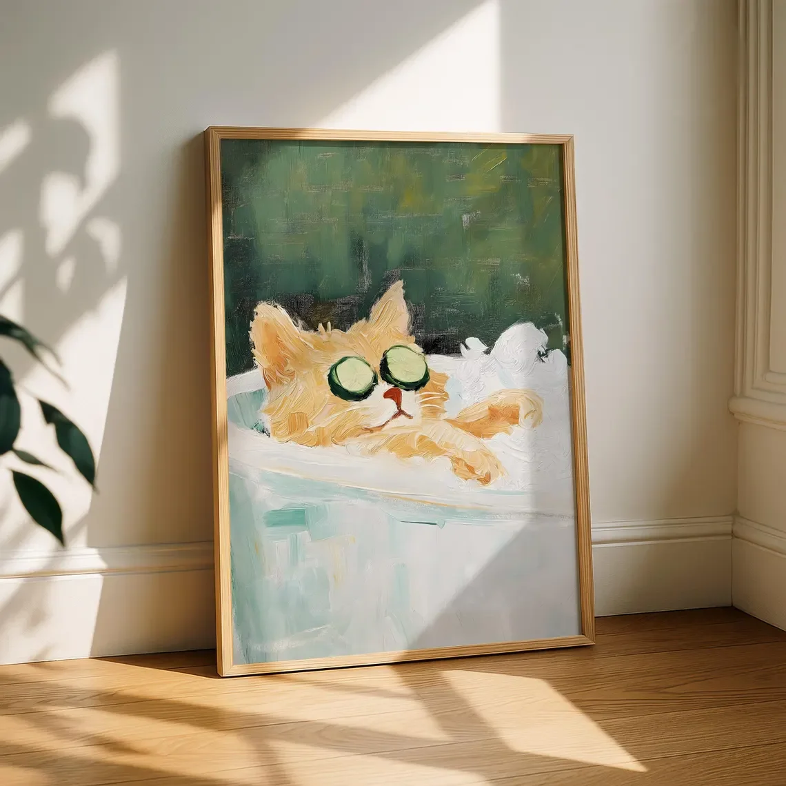 Cat Bathroom Print – Funny Ginger Cat in Bathtub, Cat Print Wall Art, Relaxing Cat Bath Poster, Fun Pet Decor, Cute Cat Lover