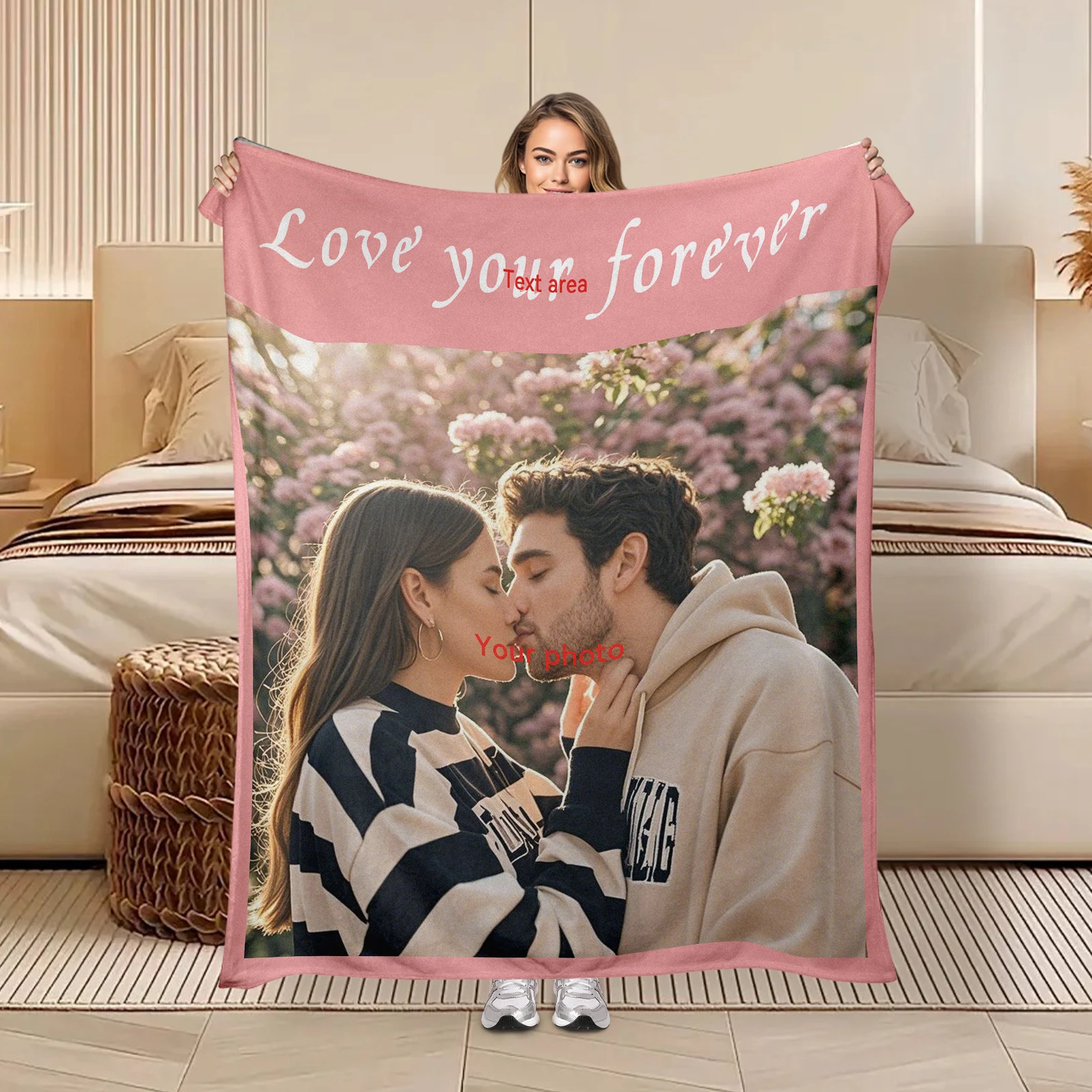 

Valentine's Flannel Blanket With Customizable Images And Text To Share Sweet Moments And Infinite Love