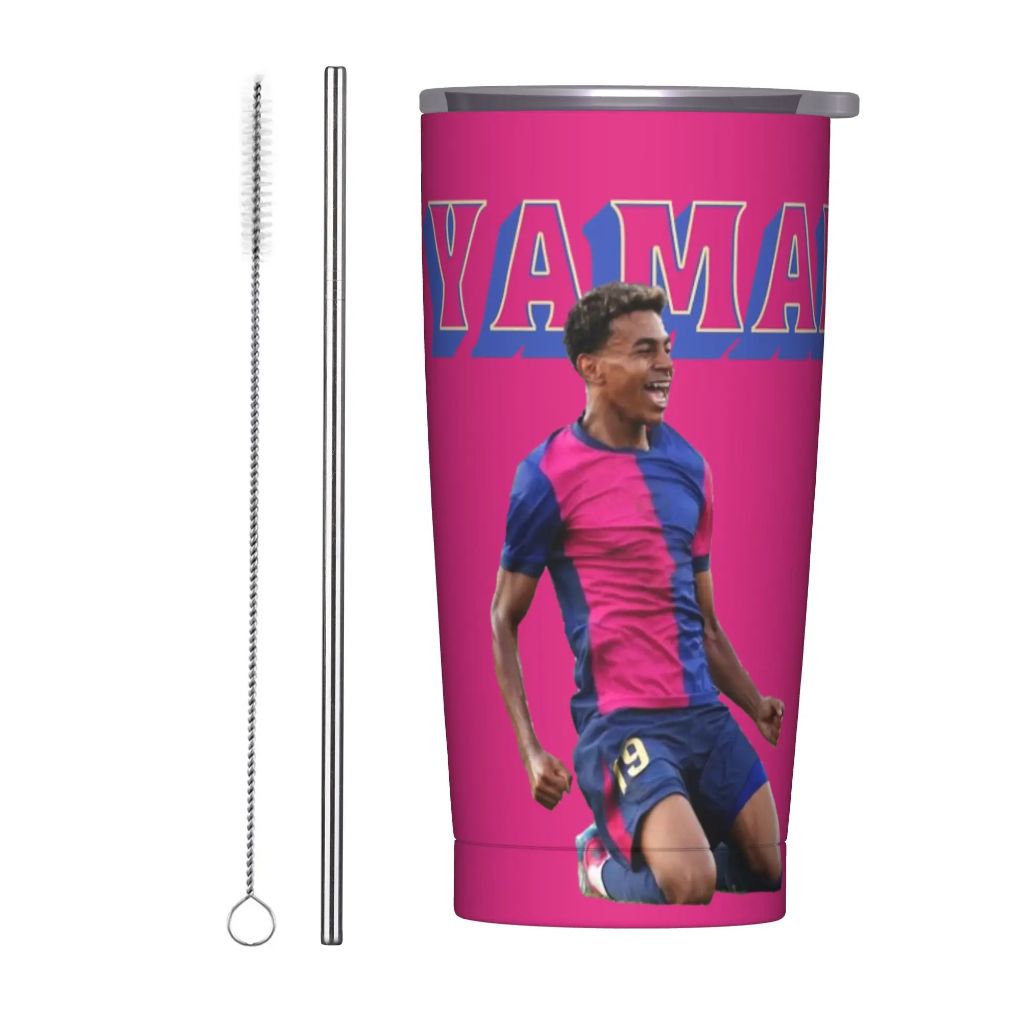 Lamine Y-Yamal Tumbler Vacuum Insulated Football Soccer Thermal Cup with Lid Straw Office Home Mug Hot Cold Drink, 20oz