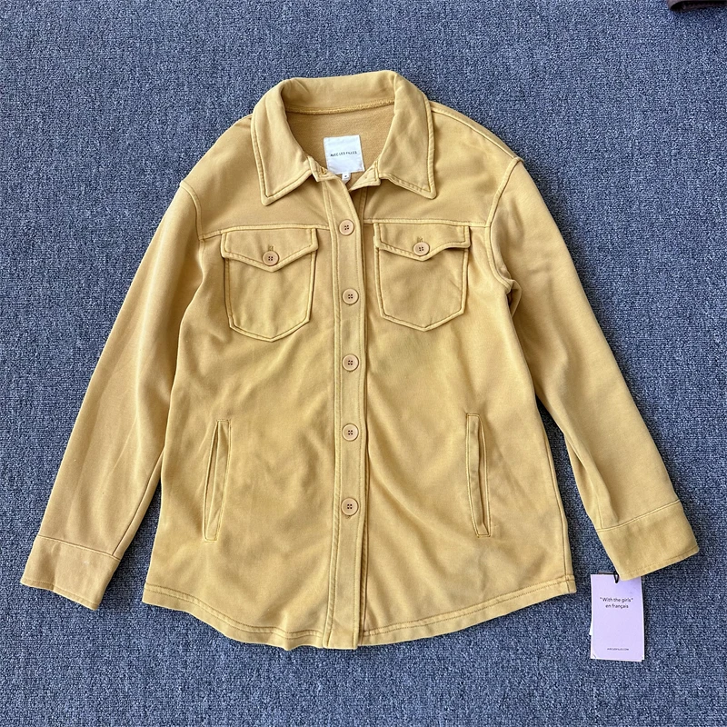 Damen Große Größe Fce Sweatirt Single Button Reine Farbe Kragen Casual Frühling Herbst Jaet Kragen Lange Sve Cott...