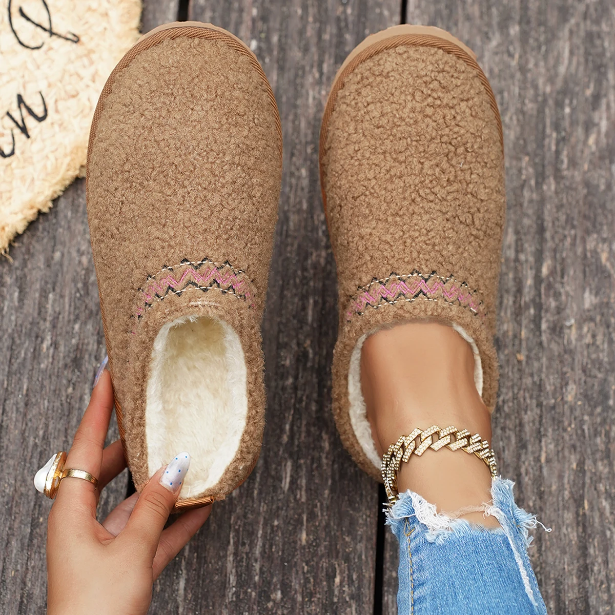 

Women' Ankle Snow Boots Winter Fashion Home Platform Low Top Slippers Living Room Rug Shoes Women Outdoor Warm Non Slip Boots