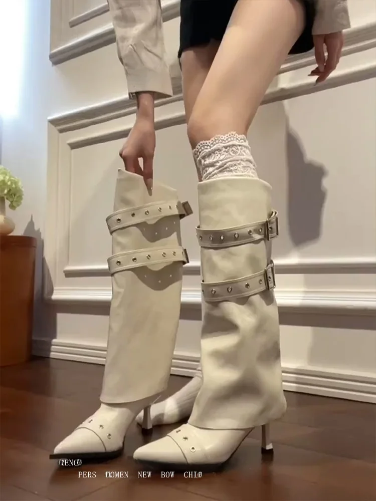 

eepskin Version Pointed Toe Slim Heel High Boot Women's Rivet Sexy Long Boot Design High Heel Knight Boot Faionable...