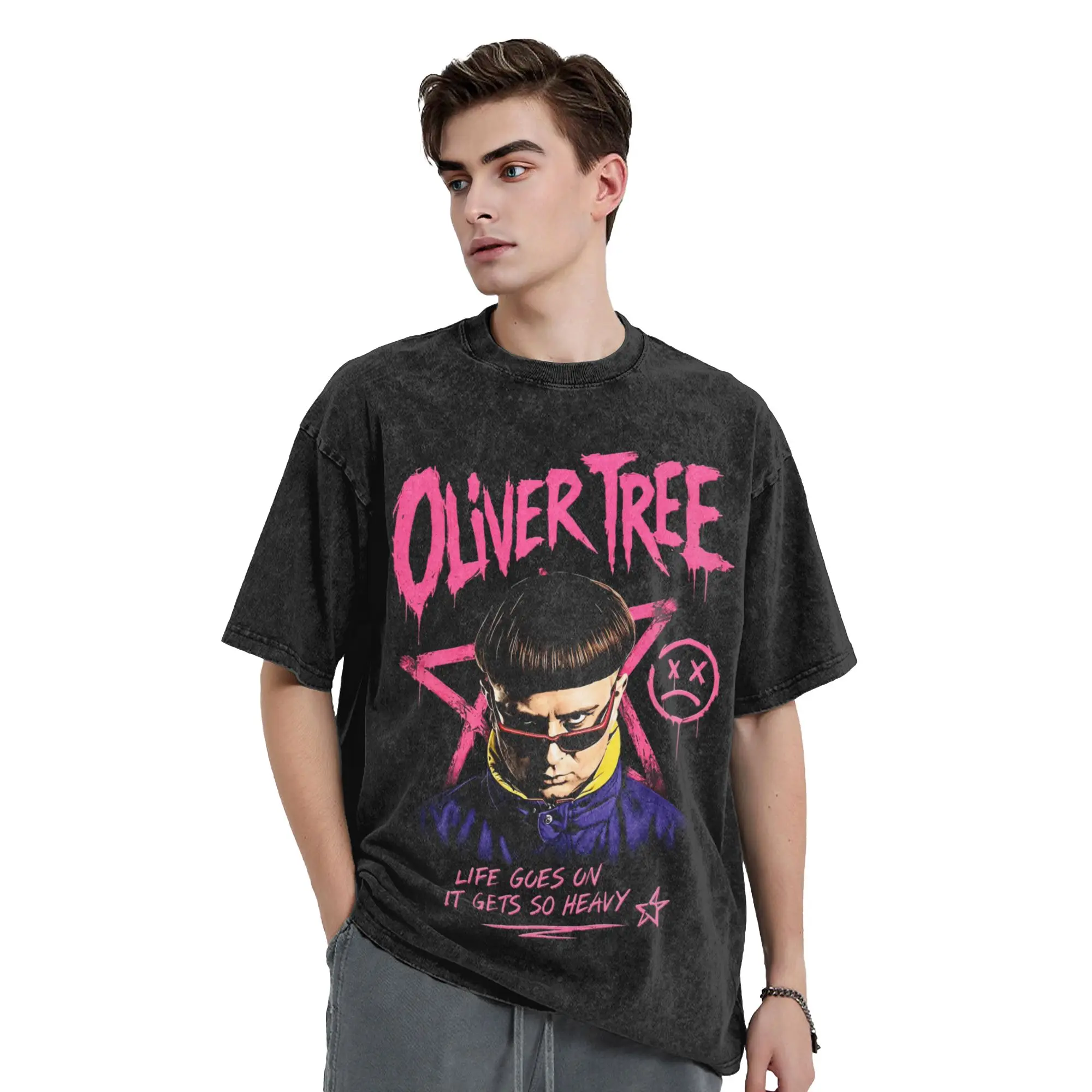 Oliver Tree Memorial  Life Goes On Anyway Men's T Shirt Washed  Casual Tee Shirt Short Sleeve 100% Cotton New Arrival Clothing