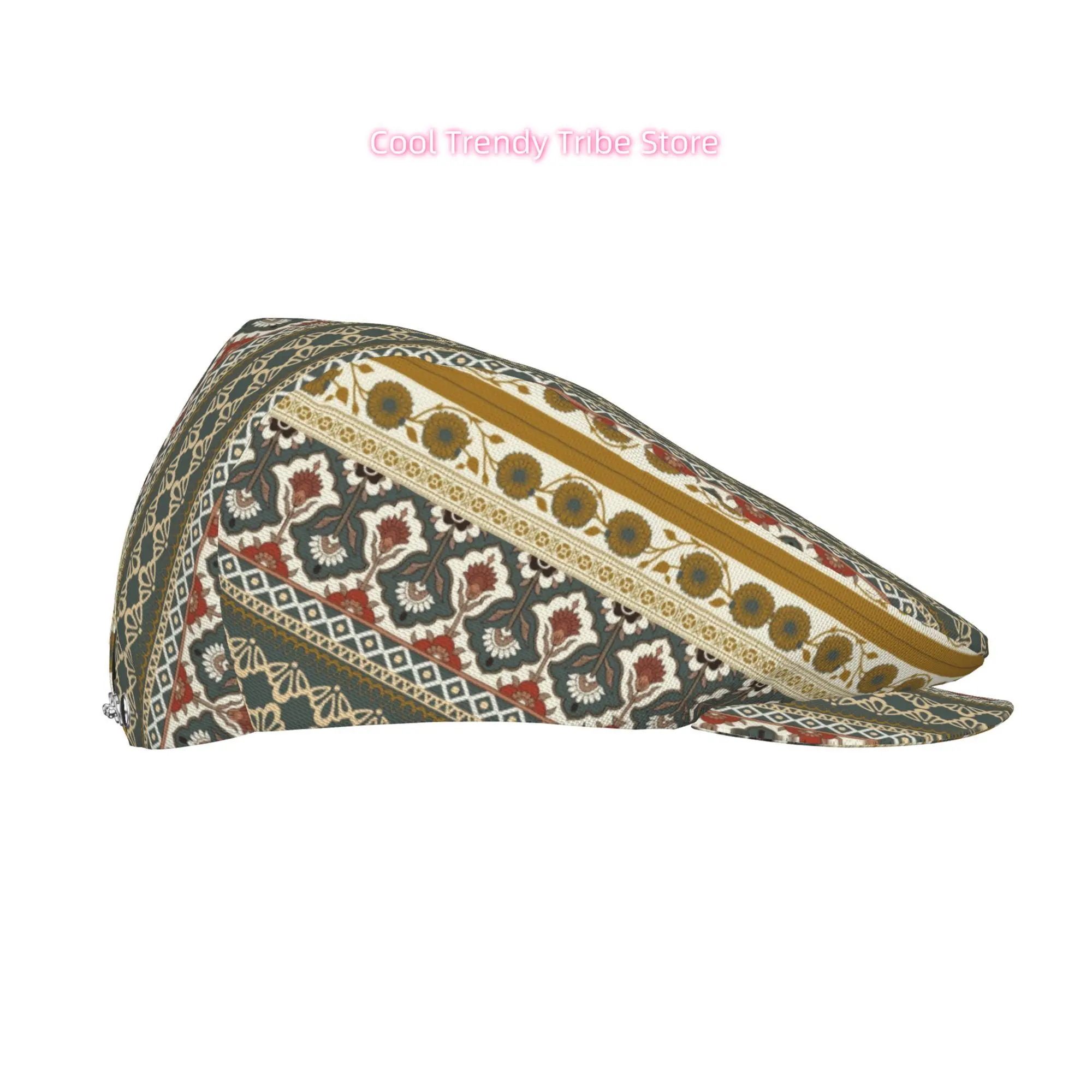 Ornate Floral Border Pattern (2) All-over Print Flat-top Hats for Men and Women, Newsboy Caps, Berets, Irish Hats, Driver Caps,