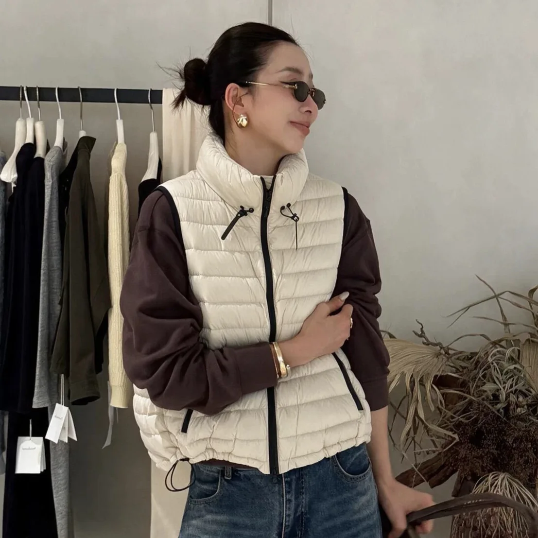 Autumn and Winter New Women's Down Vest Windproof Stand Up Collar Korean Style Top