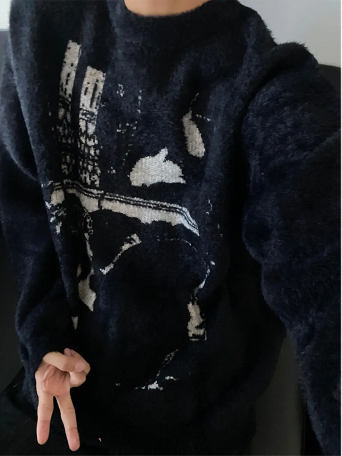 

Американский вязаный свитер в стиле ретро, повседневный, с круглым вырезом, пуловер, осенне-зимний, уличный, свободного кроя, удлиненный, теплый