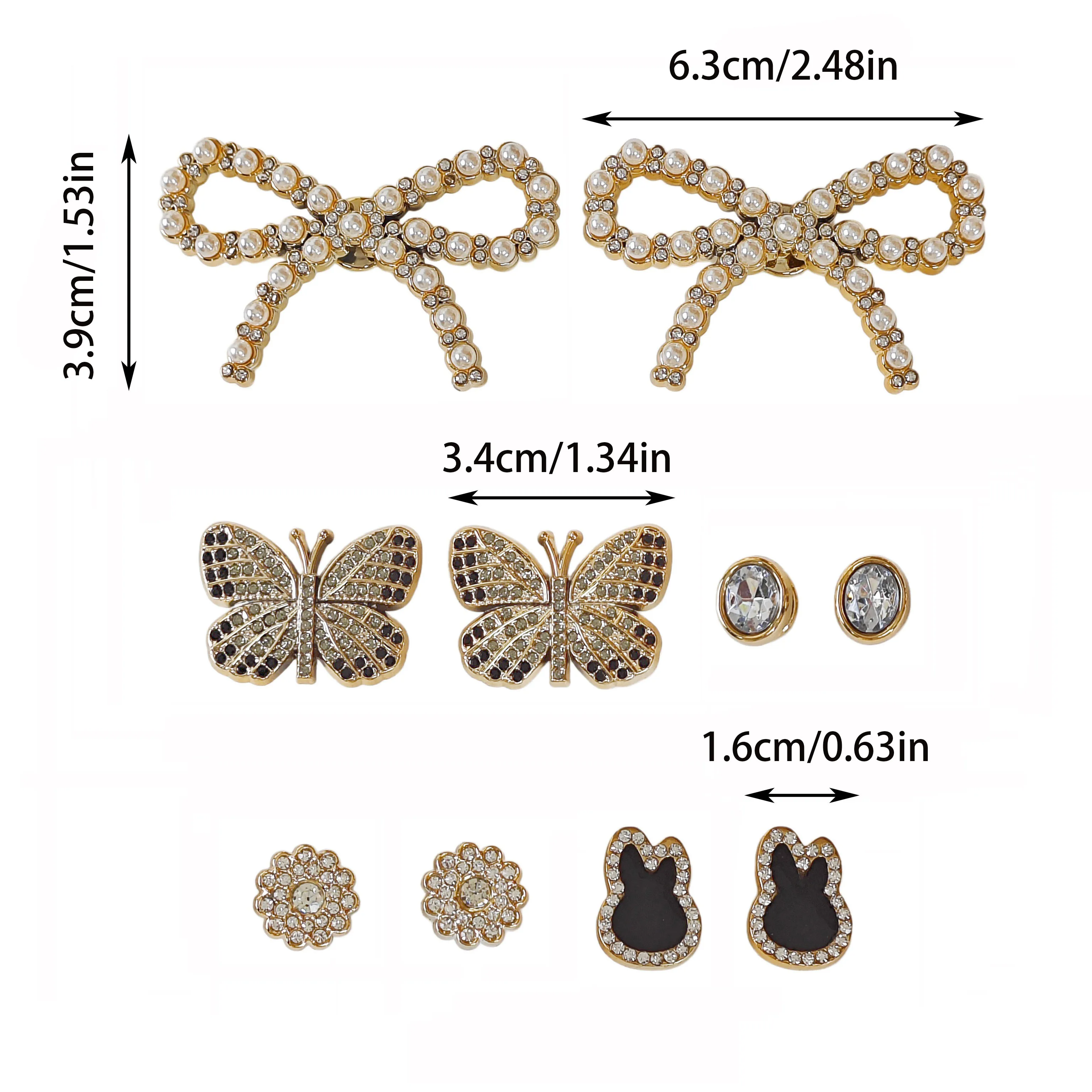 10Pcs DIY Shoe Decoration Charms Shiny Pearl Bows, Rabbit, Butterfly, Flower Decorative Buckles Non-Metal Lightweight Material Y2K Fashion Versatile Cute Personality Accessories for Men and Women Suitable for Eva Beach Shoes, Sandals, Removable Shoe Decoration, Holiday Gift