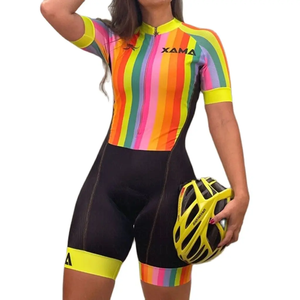 

Women's Cycling Jumpsuit Brazil Ironman Triathlon Trisuit Clothing Promotion Short Sleeve Jersey Race Skinsuit Tights Bike Sets