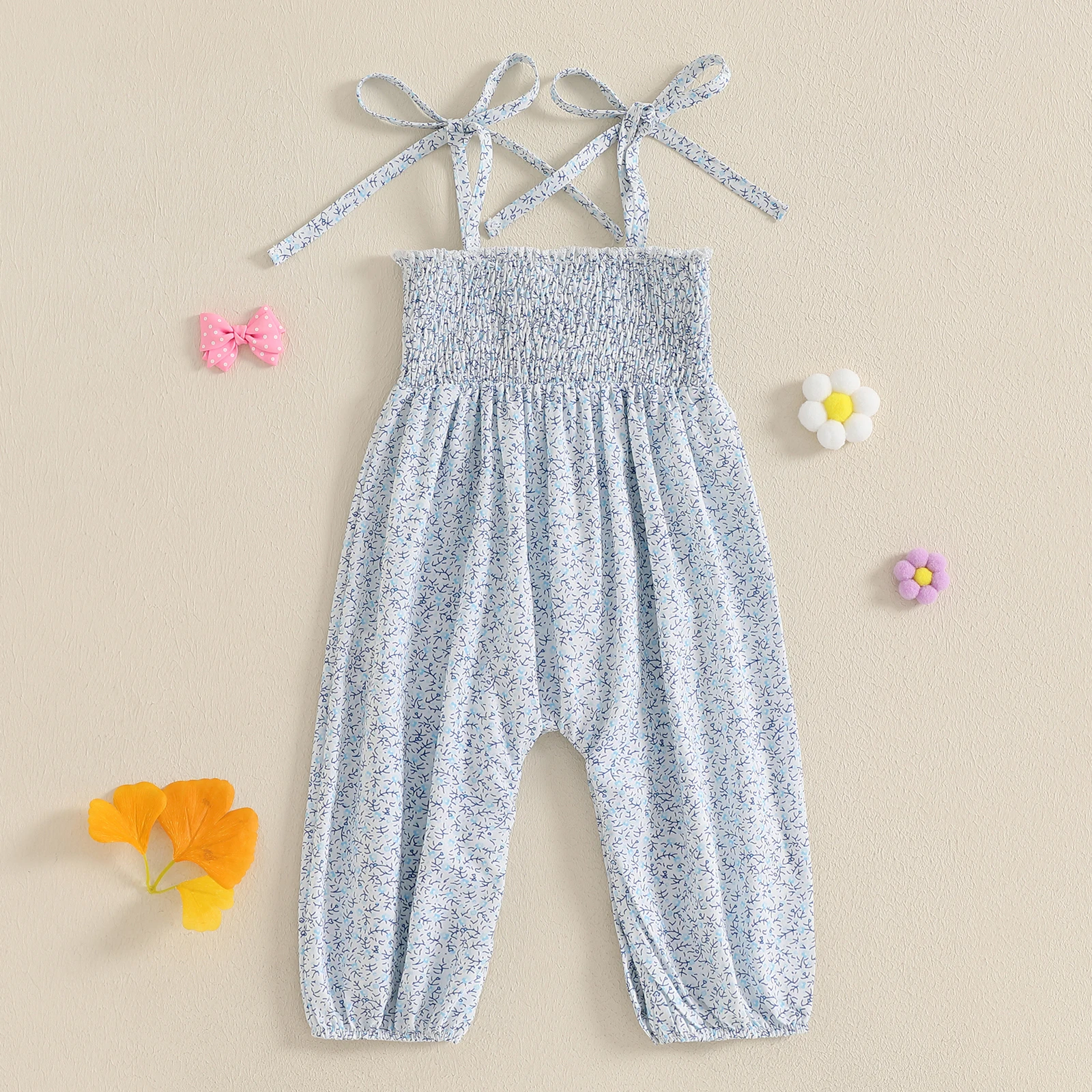 Mono de verano para niñas, mono con estampado Floral, bordado de lazo, sin mangas, mameluco con lazo, ropa bonita para 1-3 años