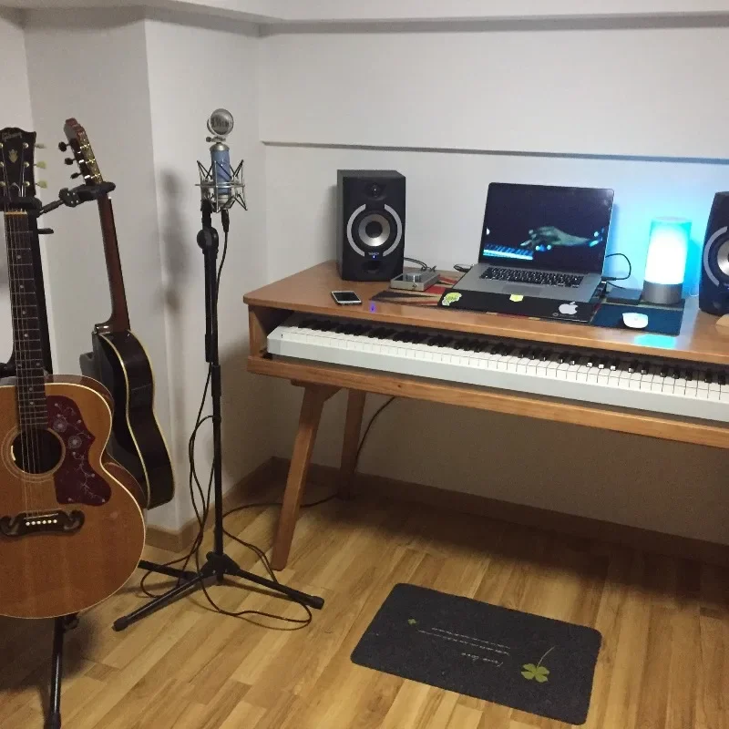 88-Key electric steel solid wood workbench, music studio table with movable sound card cabinet
