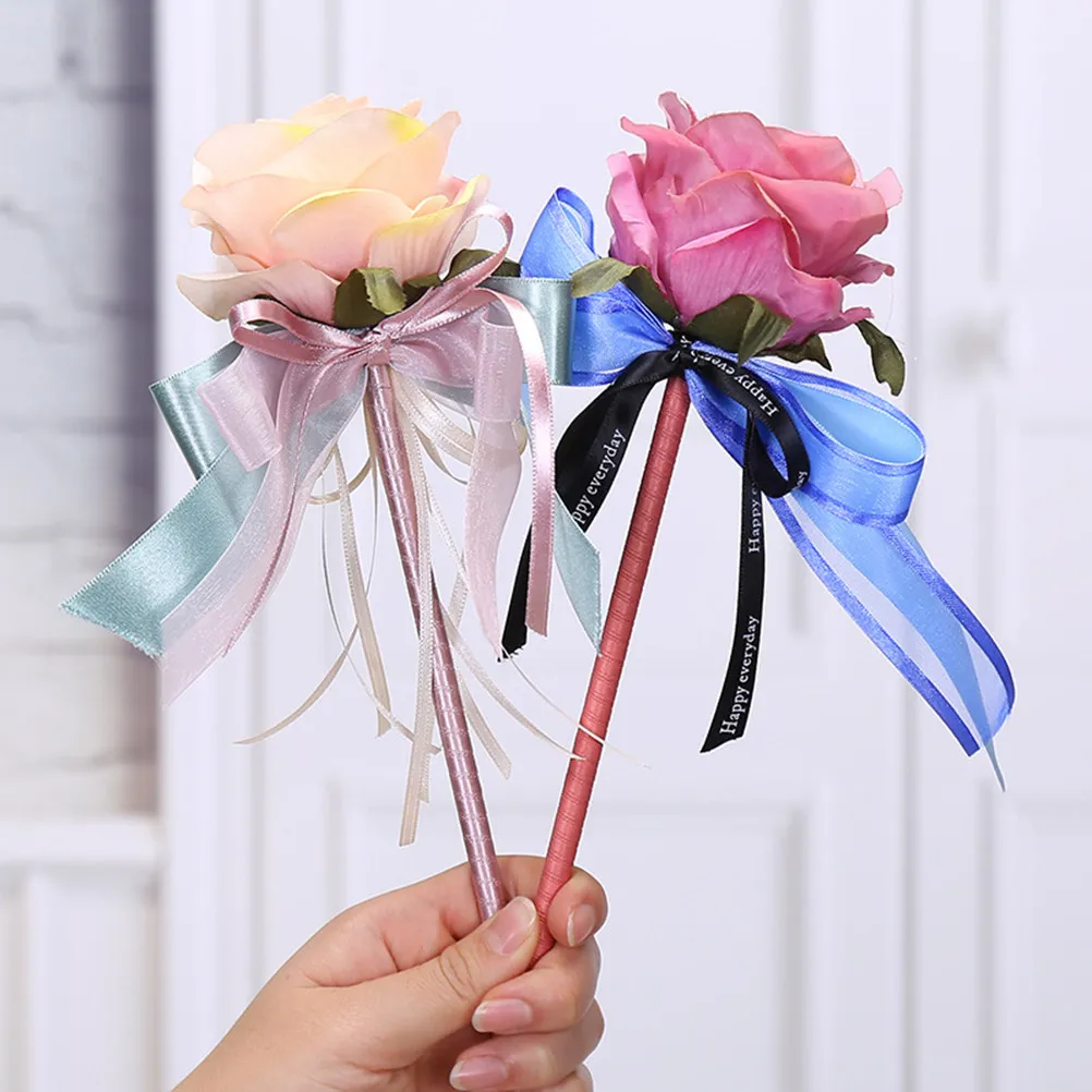 

1Set Simulated Rose Ballpoint Pens Creative Floral Design Smooth Writing Pen for Wedding Party Banquet Stationery