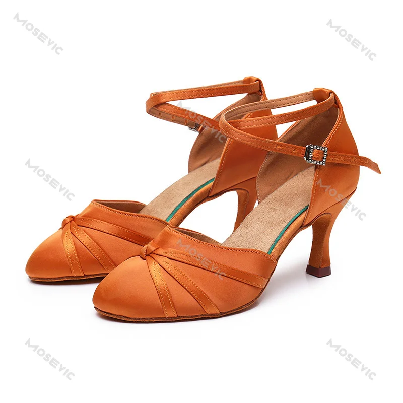 Satyna jedwabna buty do tańca latynoskiego Tango Salsa buty do tańca towarzyskiego dla kobiet w domu profesjonalne buty do tańca na wysokim obcasie 5.5/7cm