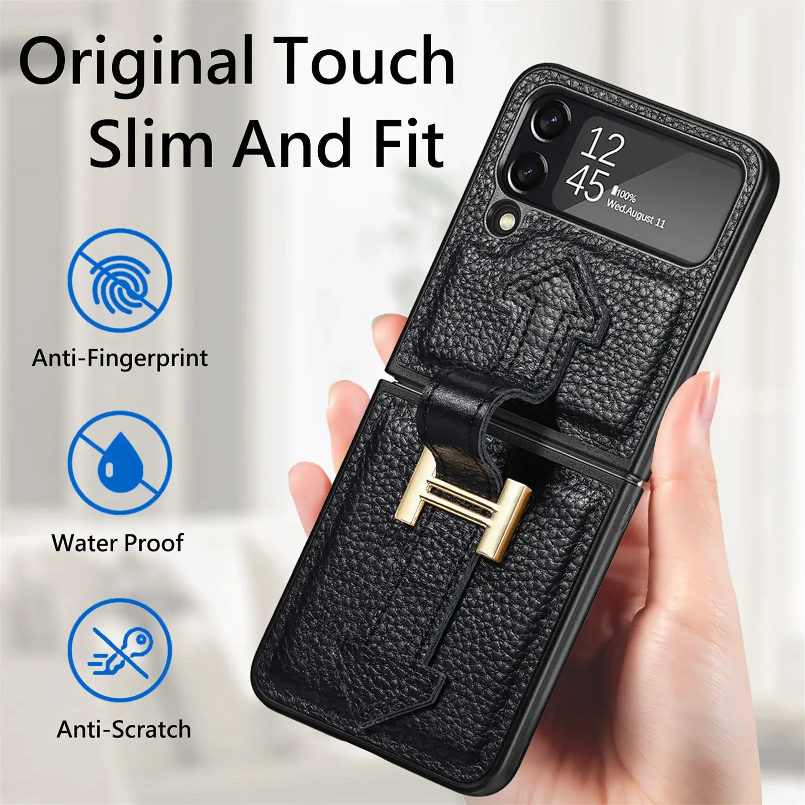 New Leather Phone Cases For Samsung Galaxy Z Flip4 Case With Ring Stand One-Piece Z Flip4 Flip3 Foldable Screen Protective Cover