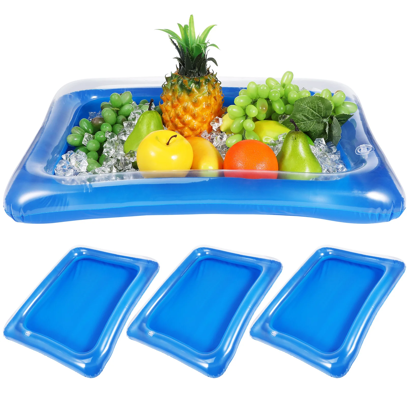 

4Pcs Inflatable Ice Serving Trays Coolers Finger Foods Chiller Transparent Portable Bbq Ice Serving Trays