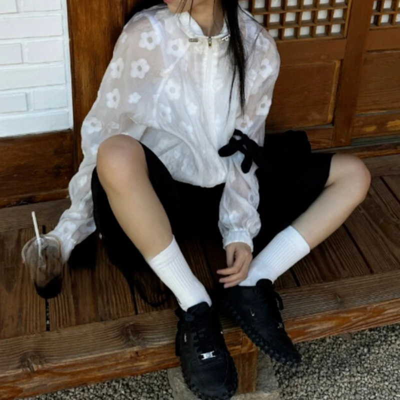 Flower Retro Cute Printed Hooded Thin Sunscreen Versatile Jacket