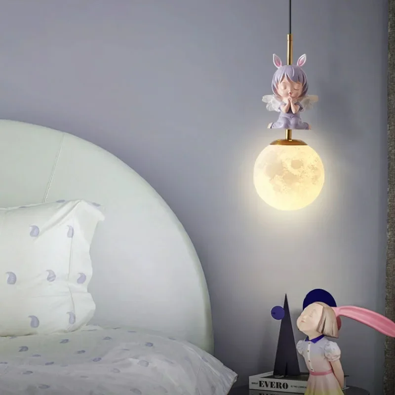 Modern LED Pendant Light Bedside Children Room Hanging Lamps For Living Room Bedroom Moon Planet Design Home Decor Light Fixture