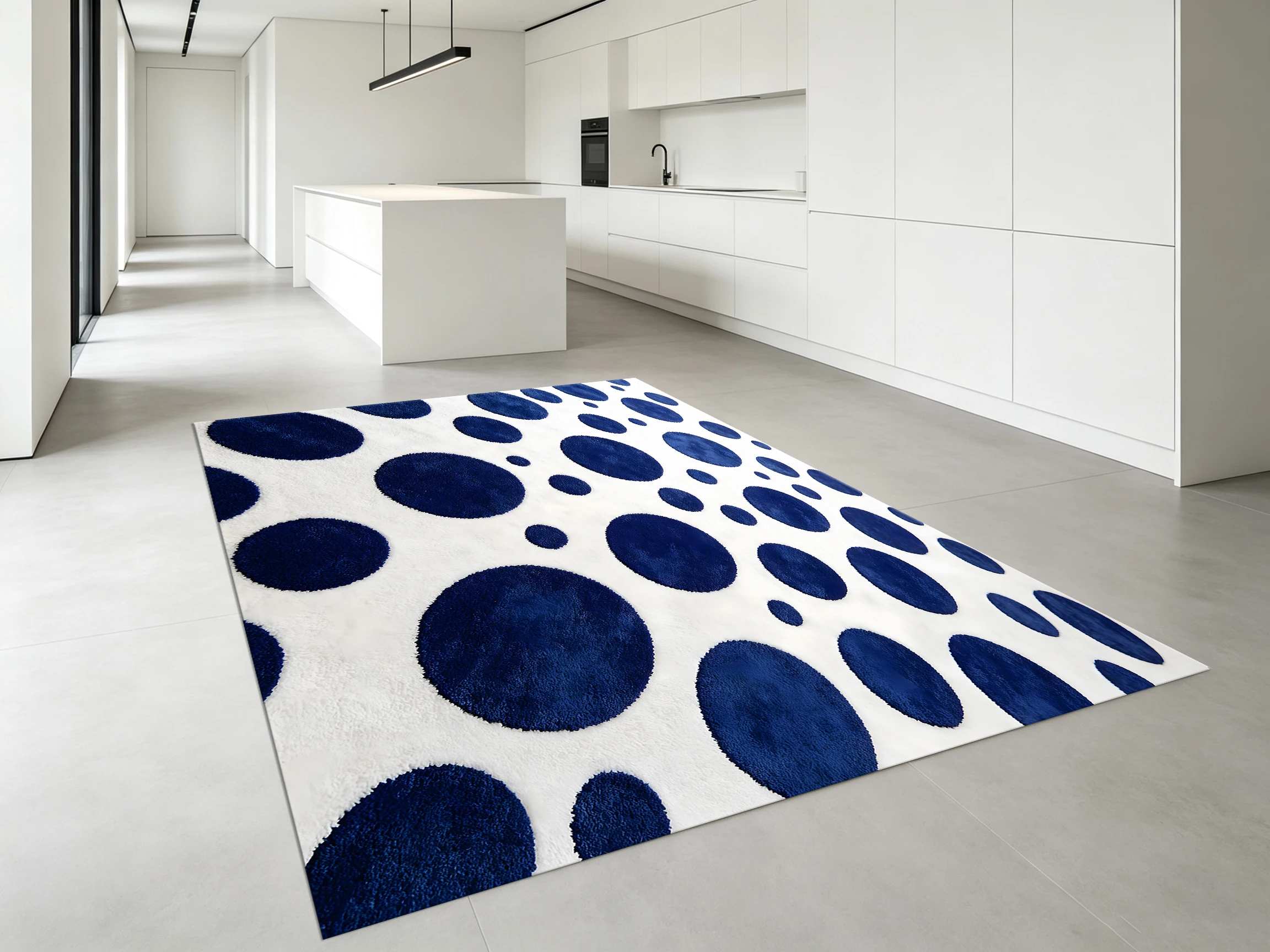 2D Large Rug with White Background & Navy Blue Polka Dots, Simple, Soft & Comfortable, for Living Room & Bedroom, & Premium
