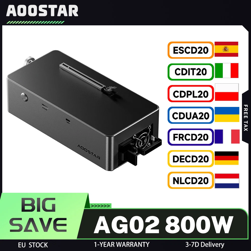 AOOSTAR AG02 eGPU Dock, prend en charge l'interface TGX, échange à chaud, port Oculink et USB4, charge inversée 100 W, alimentation 800 W intégrée