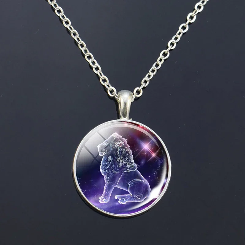 12 Zodiac Signs Glass Dome Constellations Pendant Necklace Fashion Jewelry Women Virgo Cancer Cancer Aries Gemini Birthday Gift