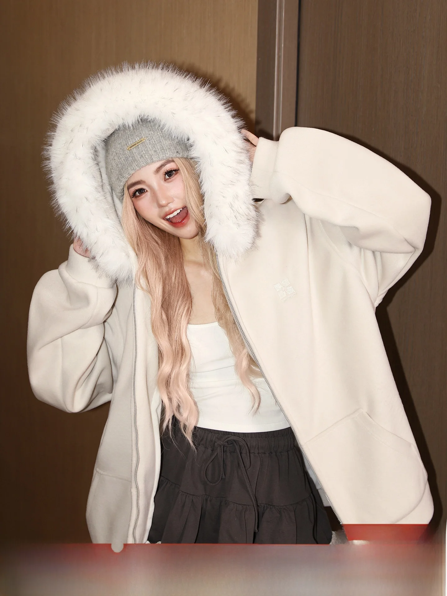 

Manyston Thiened American Sle Women's Cotton Jaet with Hood And Fur Collar Street Faion Loose Fit Long Sve Zipper