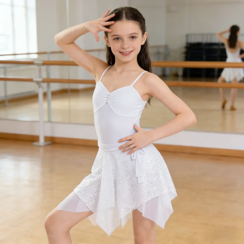 Summer Kids Latin Dance Clothes Girls Practice Performance Wear Sequined Skirt Split Suit Cha Cha Dance Practice Dress