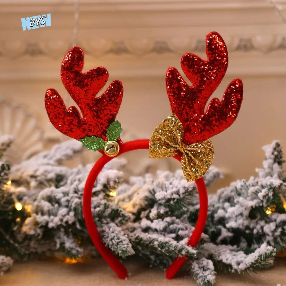 

Cute Santa Christmas Hat Elk Bells Female Hair Hoop Christmas Decoration Christmas Hair Band Antlers Headband