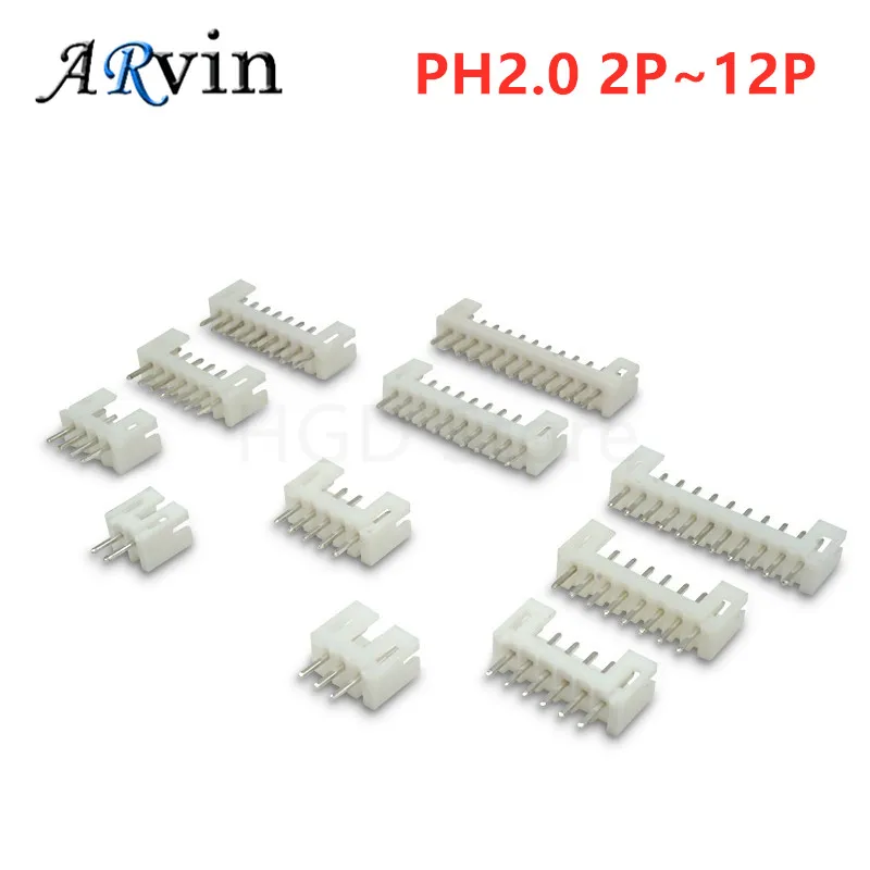 

50pcs/lot JST PH 2.0 2P 3P 4P 5P 6P 7P 8P 9P 10P 11P 12 pin Header 2.0mm male material PH2.0 2mm Connectors Leads PH-A straight