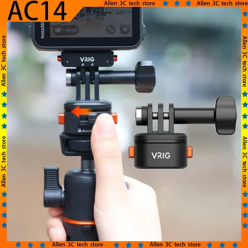Nueva cámara de acción VRIG AC14, adaptador de montaje magnético de liberación rápida, montaje en trípode, orificio de 1/4 pulgadas para cámara deportiva GoPro Insta360