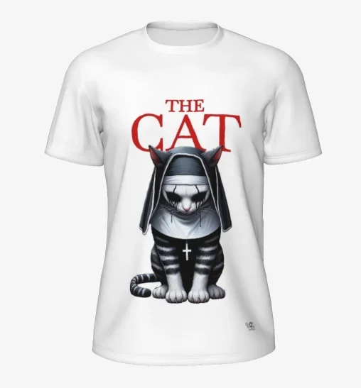 

3D printed polyester fiber Halloween demon nun meow print short sleeves quick-drying and breathable parent-child T-shirt