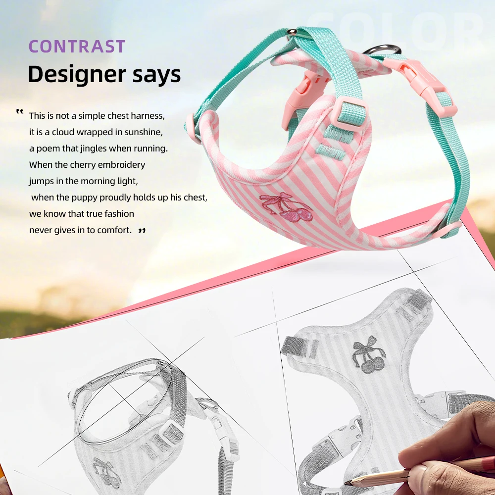New Korean Style Dog Harness with Color Block Design - Breathable Lightweight Pet Vest for Bichon Small Dogs Walking - view 5