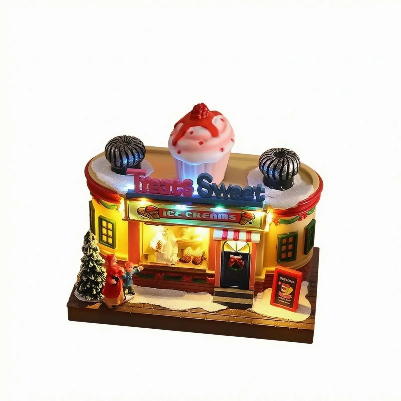 Festive Snow House Music Light Resin Figurine with Snowy Trees for Indoor Winter Holiday Decor