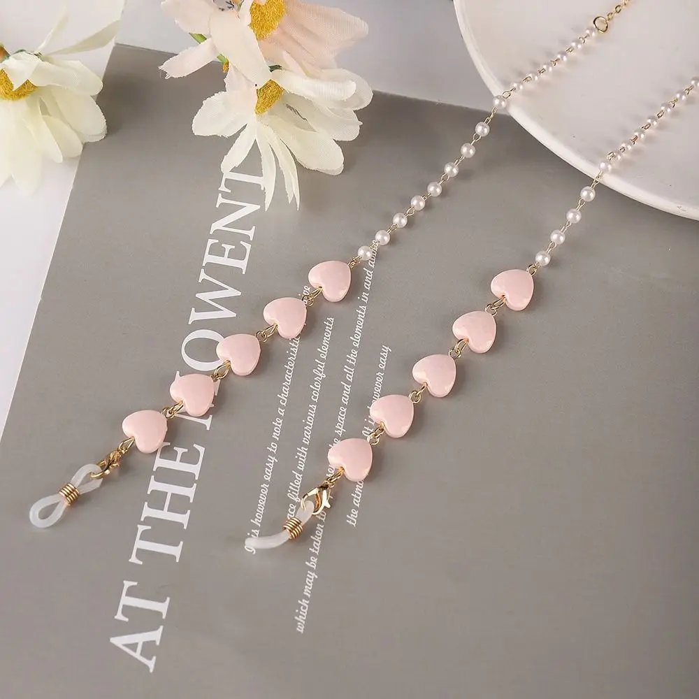 

Chain Heart Shaped Mask Lanyard Hanging Neck Pearl Sunglasses Chains Spectacle Cord Mask Anti-lost Chains Love Glasses Chains