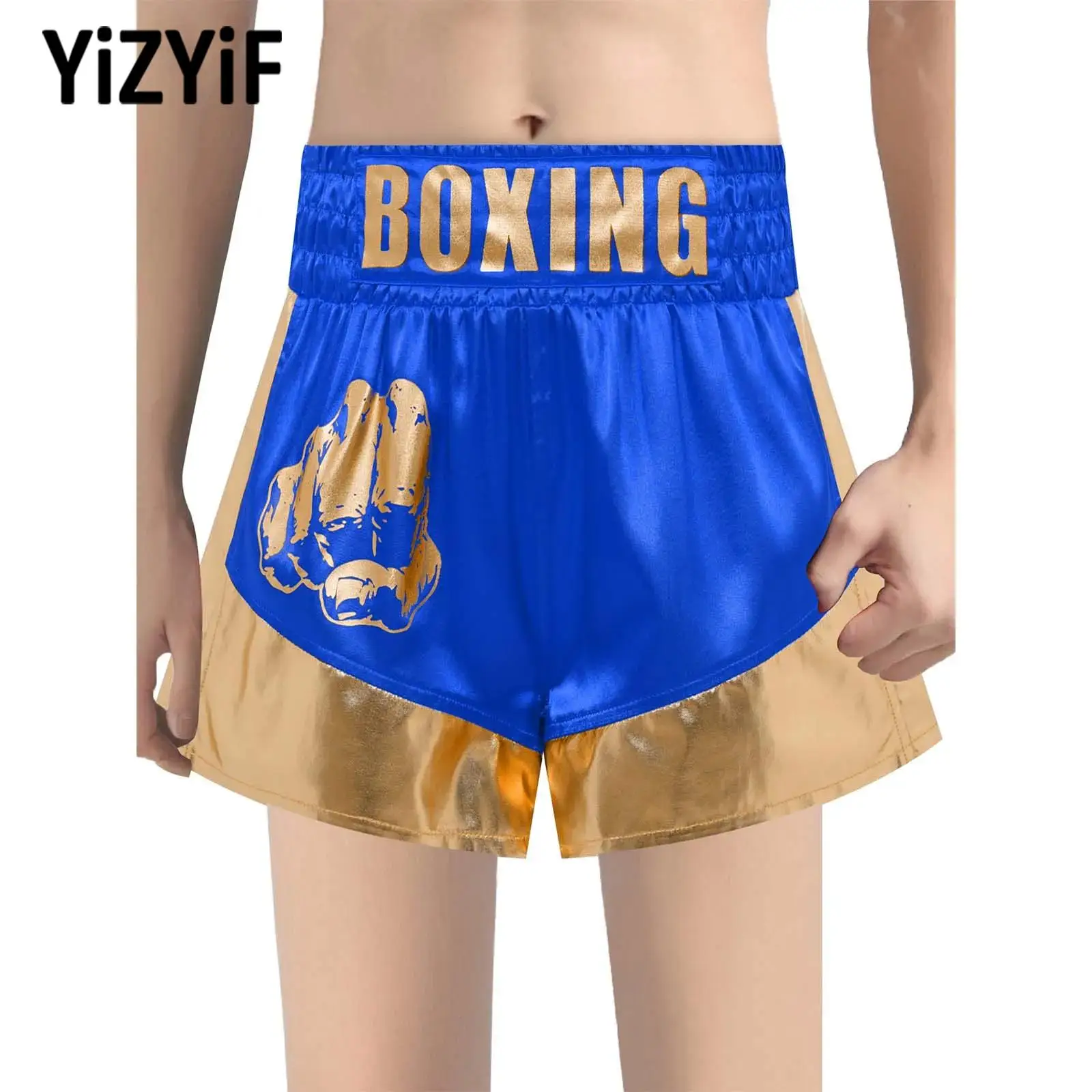 

Muay Thai Shorts for Kids Boys 2025 Metallic Satin Boxing Shorts Sides Slit Boxer Training Workout Trunks Martial Arts Shorts