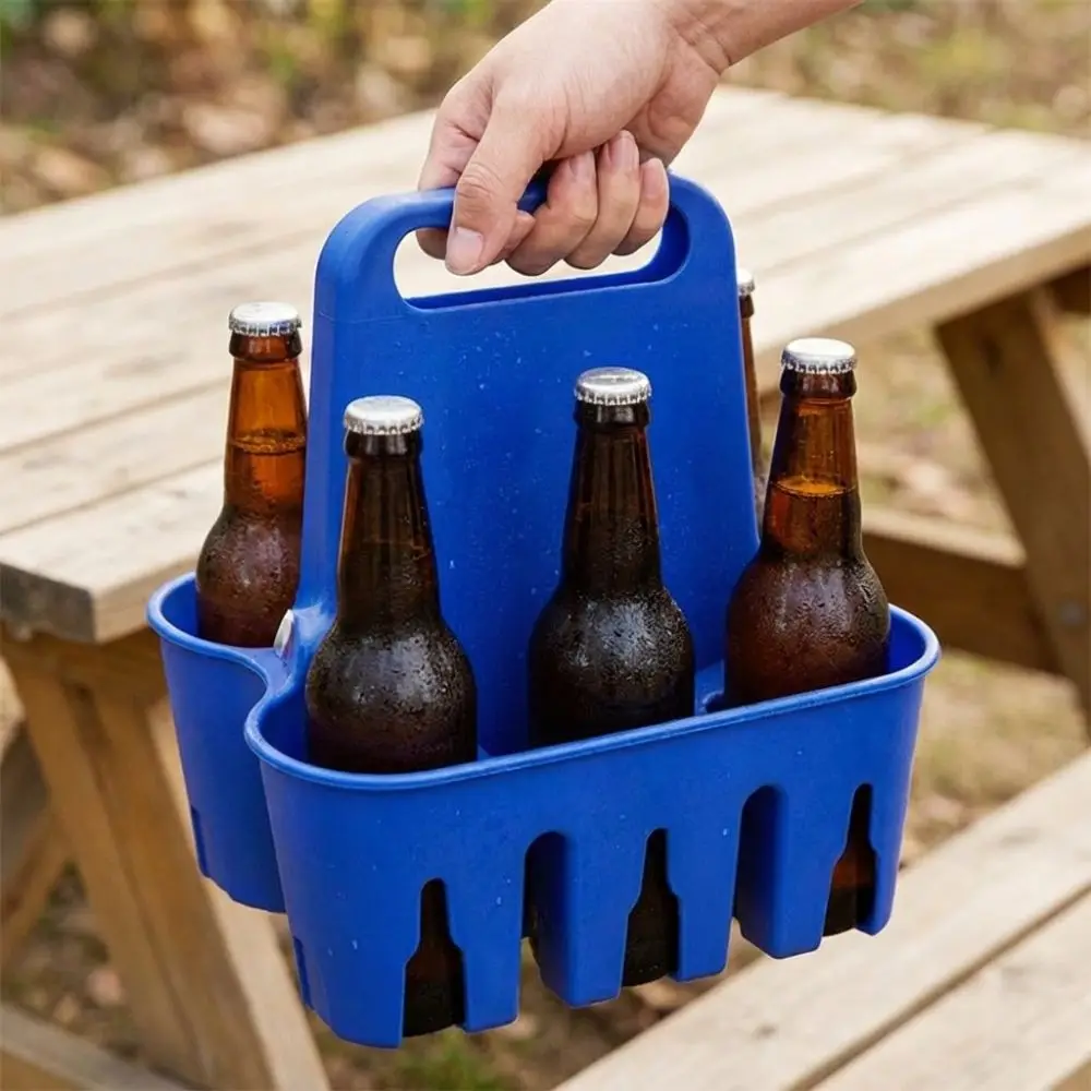 Plastic Portable Beer Holder Cup Organizer Beverage Display Beer Bottle Carrier Comfortable Grip 6 Pack Capacity Beer Basket