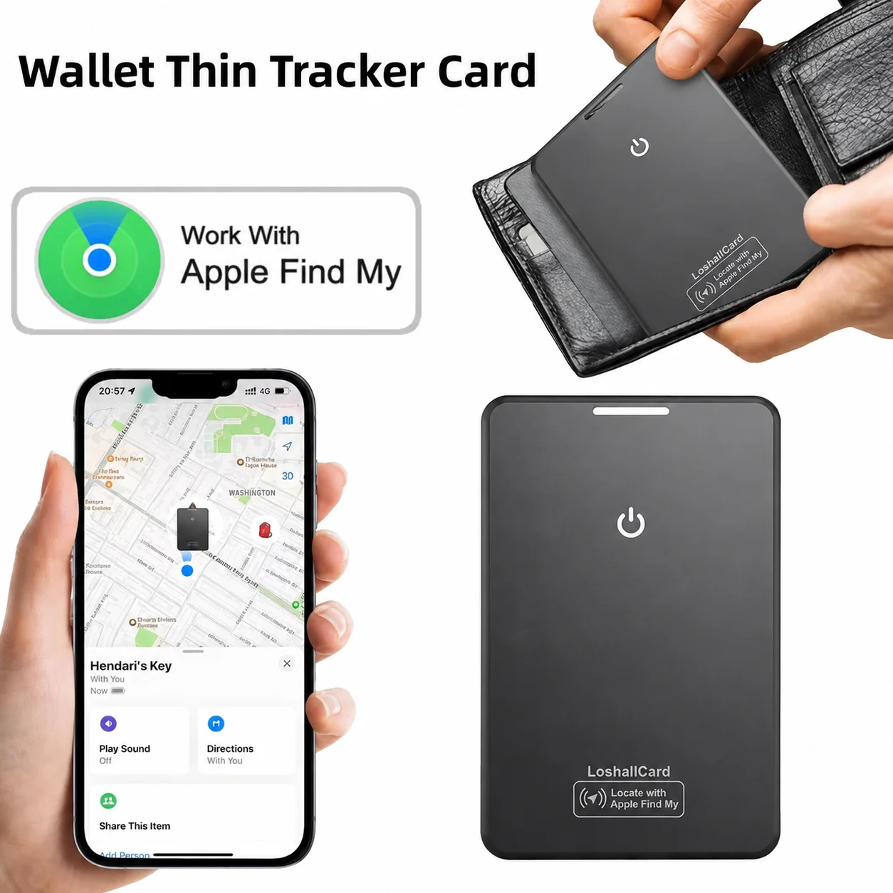 2mm Ultra-Thin Find My Wallet Card, iOS Only Bluetooth Locator, Rechargeable Waterproof Anti-Lost Smart Tag