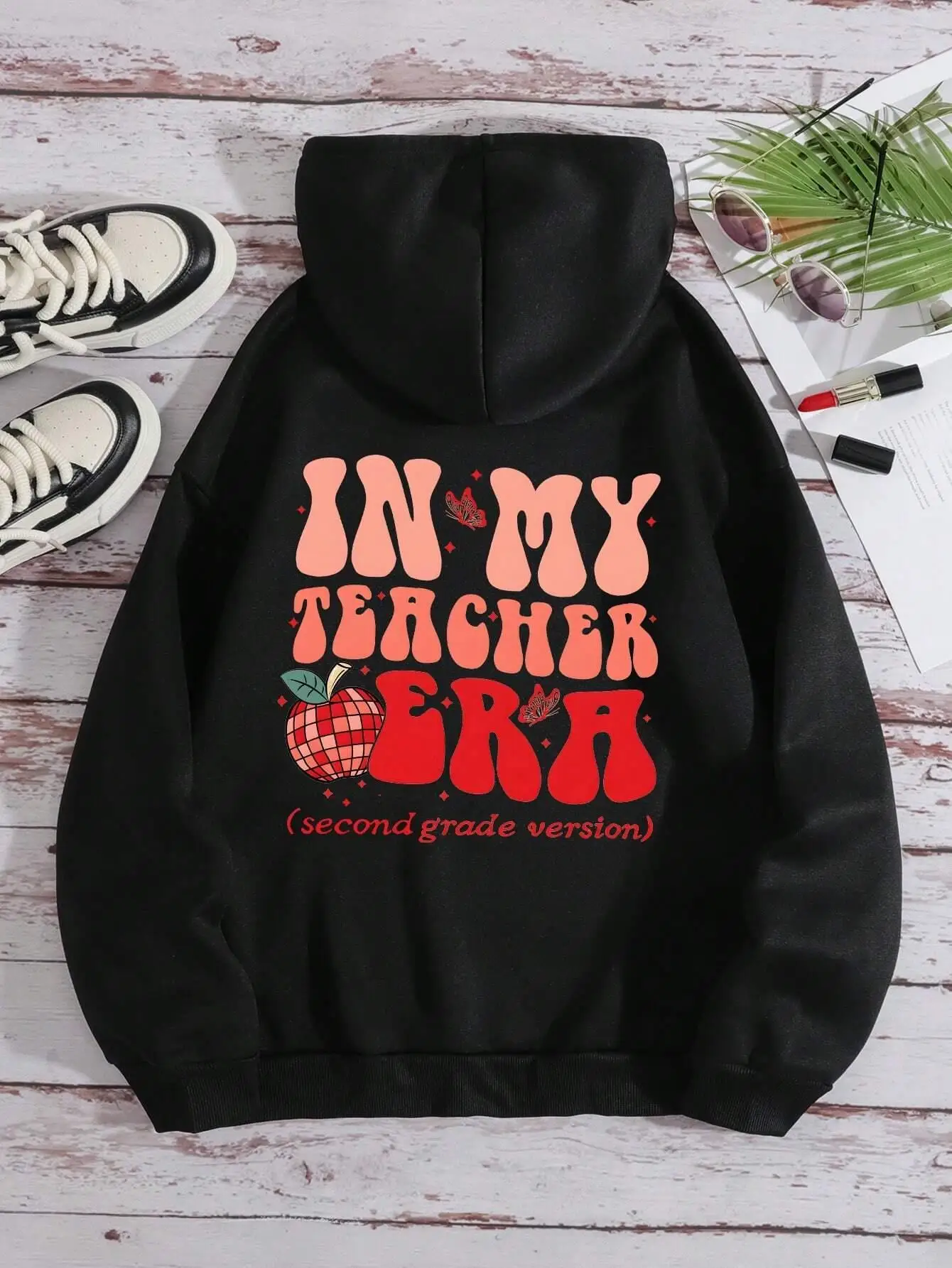 In My Teacher Second Grade Version Hoody Womens Casual Warm Fleece Sweatshirt Loose Soft Hooded Fashion Oversized Tracksuit