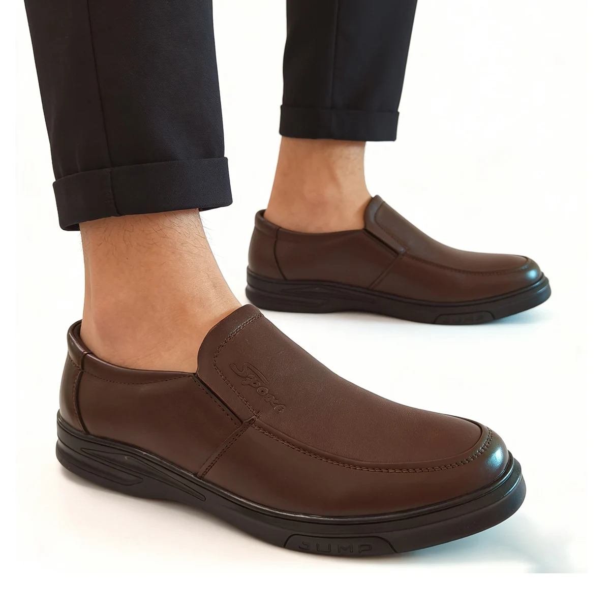 Men's Genuine Leather Casual Shoes Flat Slip-On Loafers Comfortable Cowhide Daily Wear Office Brown DX901