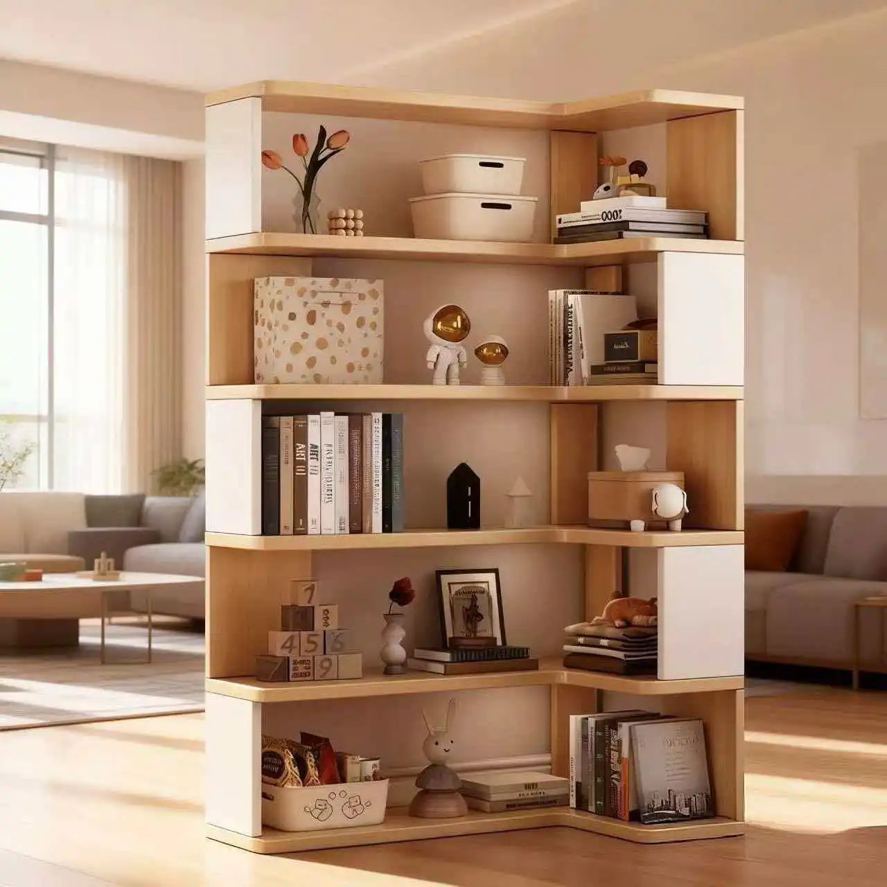 yjq solid wood corner bookshelf floor-to-ceiling storage corner cabinet storage cabinet small apartment living room household