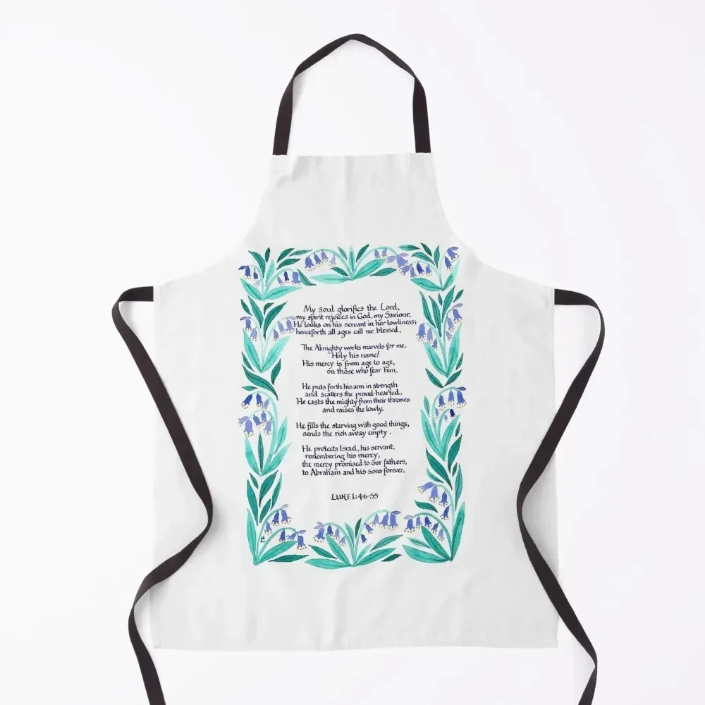 

Magnificat - Luke 1:46-55 - with Bluebell border Apron For Girl Bib For Kitchen Kitchen Man for women halloween Apron