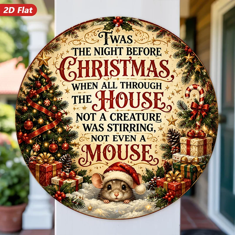 2D Cartoon Christmas Mouse Quote Wooden Round Plaque Wall Decor Pre-Christmas Night Quote Home Decor Snowy Walk Perfect Gift