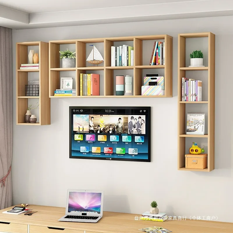 7W solid wood bookshelf wall rack storage bookshelf wall cabinet wall mounted storage rack