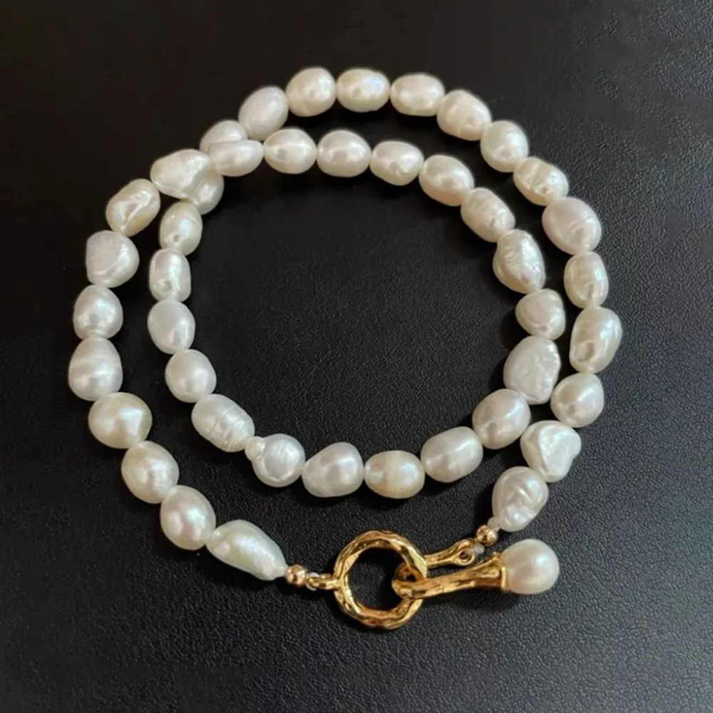 

Classic Statement Retro High-end Freshwater Strand Necklace Choker Chain Special-shaped Baroque Pearl Clavicle Chain Necklace