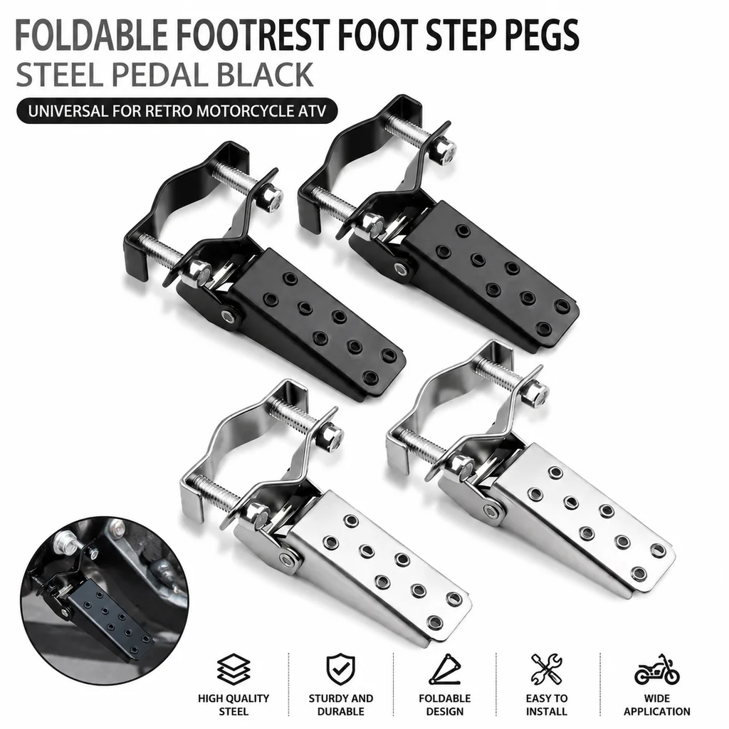 Foldable Footrest Foot Step Pegs Steel Pedal Black Universal for Retro Motorcycle ATV Foot Pegs Foot Rest Motorcycle Footpegs
