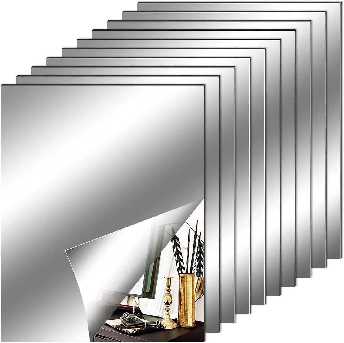 

10 Flexible Self Adhesive Mirror Sheets for School and Home Wall Decor 8x10 Inch