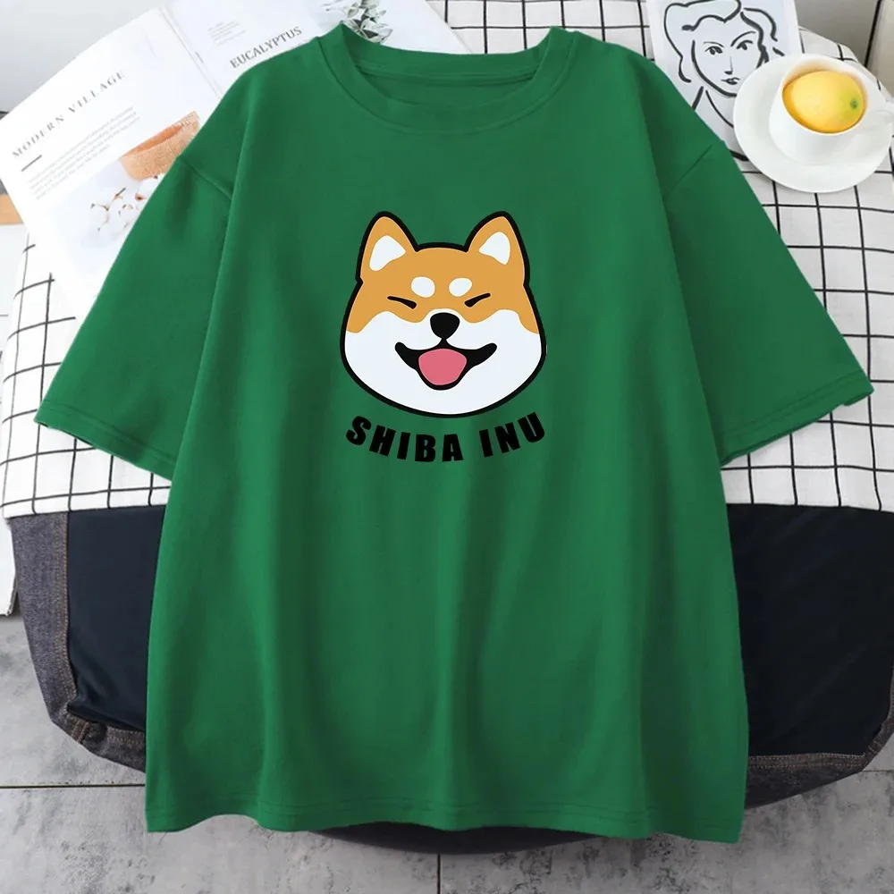 Cute Shiba Inu Letter Print Women\'s T-shirt Summer Oversized T-shirt Cute Animal Short-sleeved Cartoon Cotton Women\'s T-shirt