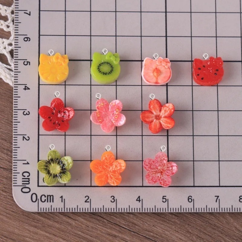 10Pcs Mini Fruit Flower Planar Resin Charms With Eye Pin Simulation Peach Orange Pendant DIY Earring Bracelet Jewelry Making