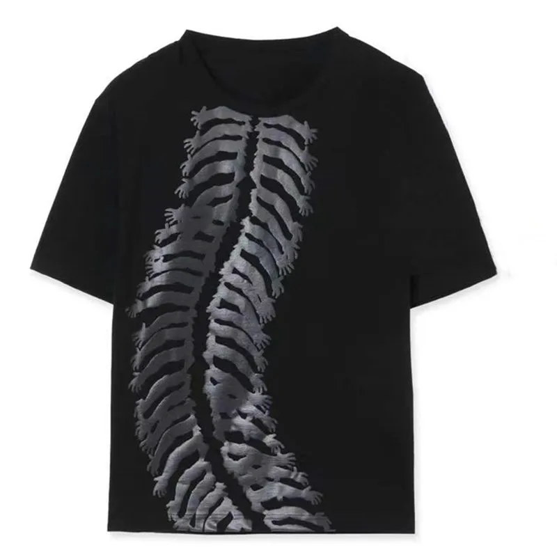 2025 YAMAMOTO-Style Ground X Chainsaw Man Skeleton Bone Print Short Sleeve Loose Cotton Embroidered T-Shirt